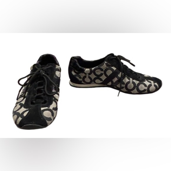 Coach "Kathleen" Black and Cream Signature Logo Sneakers Size 8.5 - Picture 14 of 16